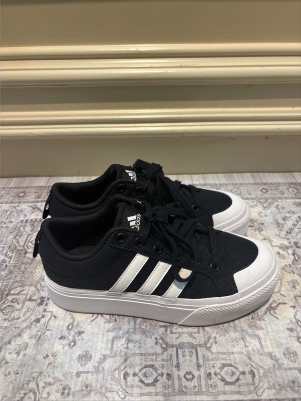 adidas Black and White Platform Low-Top Sneakers